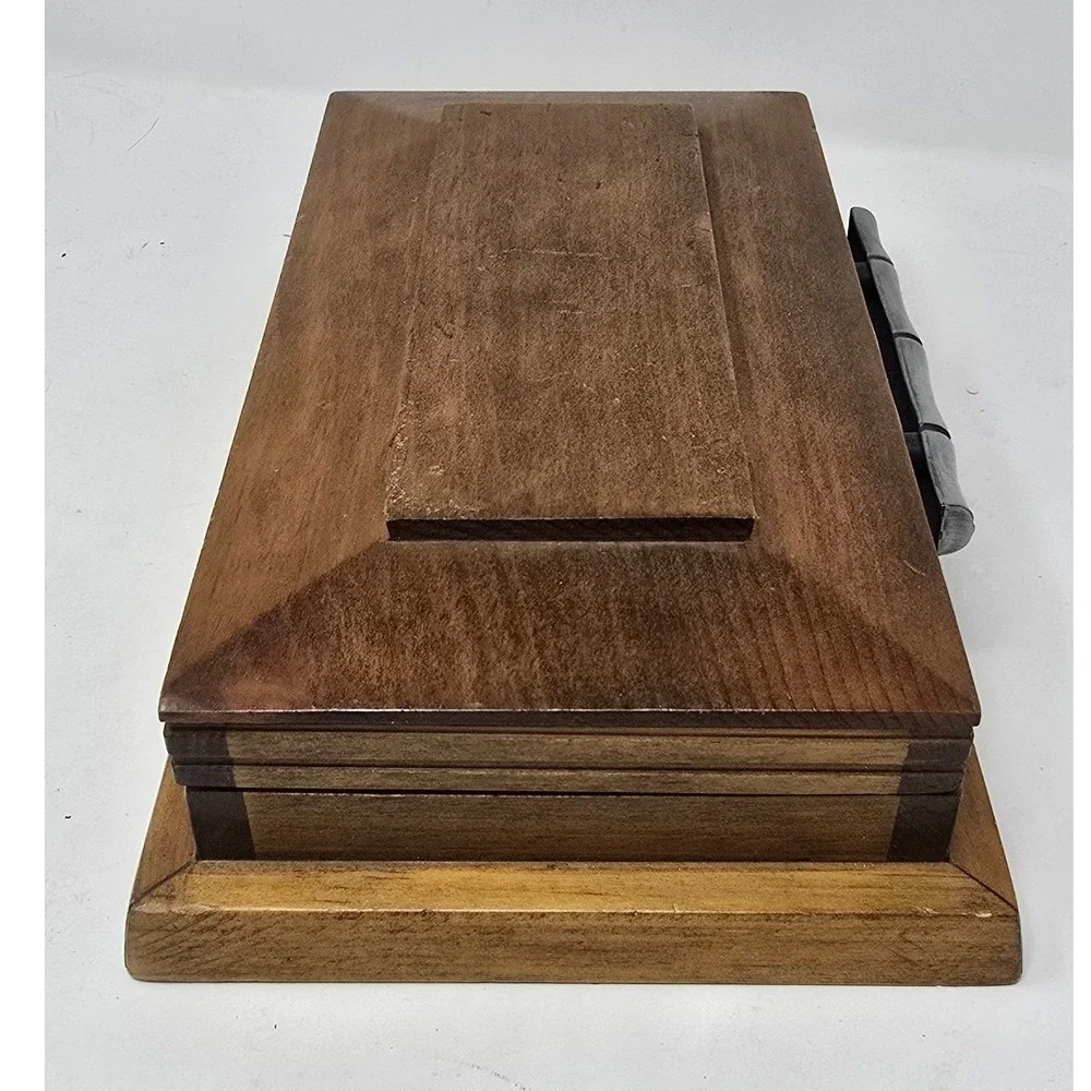 Vtg wooden casket style jewelry trinket box hinged oddity gothic dark academia